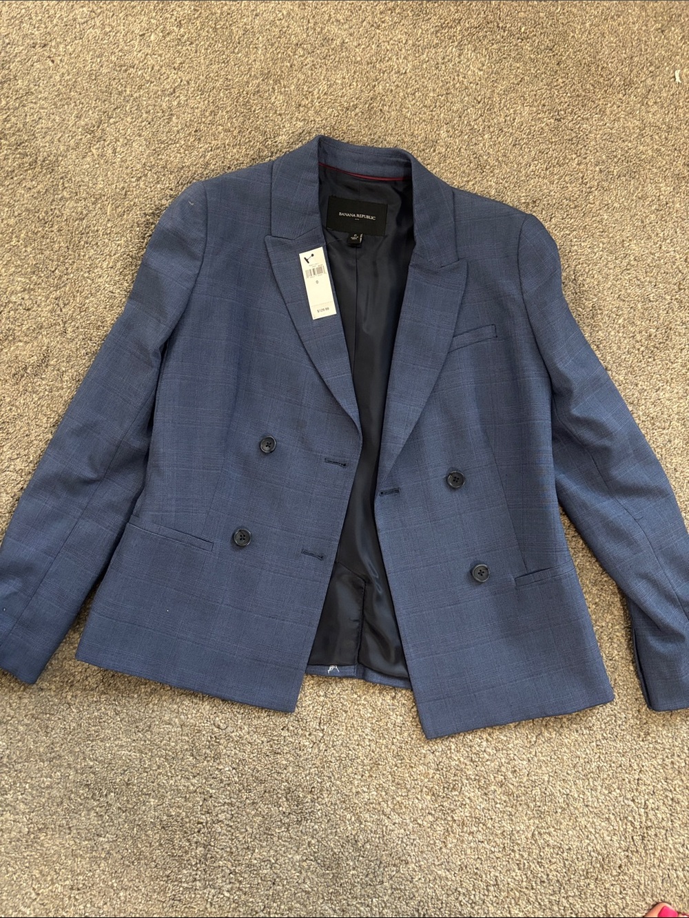 Banana Republic Double-Breasted Blue Plaid Sport Coat